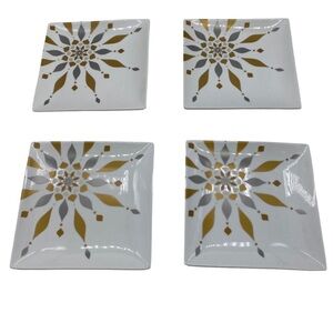 Crate and Barrel Metallic Frost Appetizer Plates NEW Set of 4 Gold and Silver